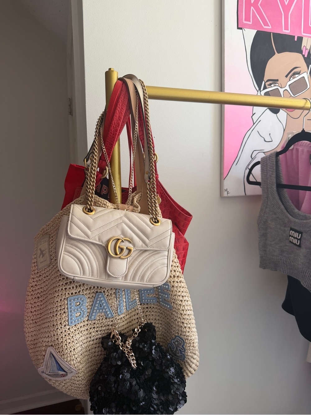 Gucci Cream Quilted Leather GG Shoulder Bag